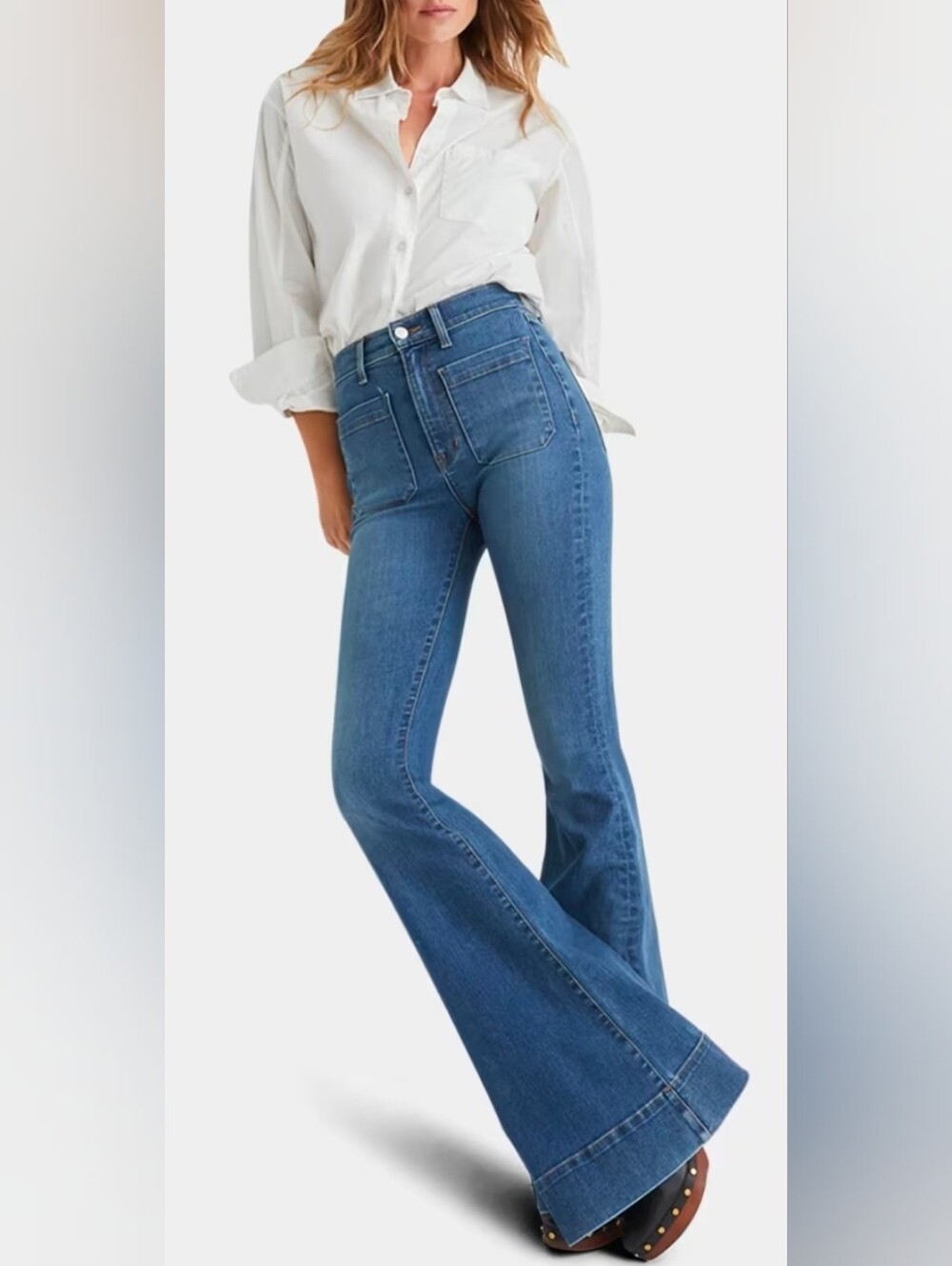 NWT Veronica Beard Sheridan Exaggerated Flare Jeans with Front Patch Pockets